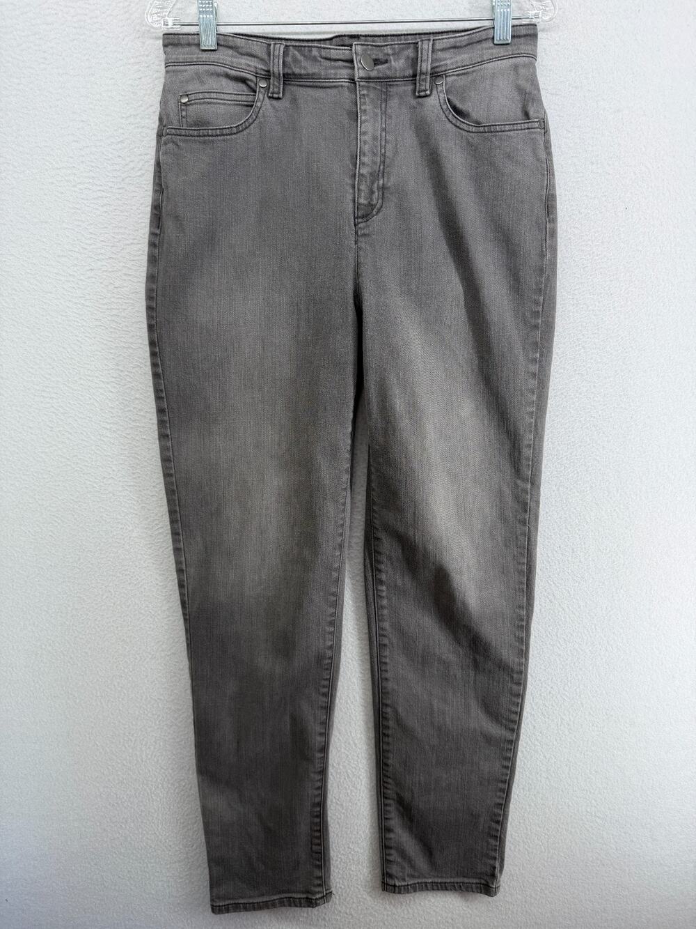 EILEEN FISHER Jeans 8 Stretch Organic Cotton Slim Leg Tapered Denim Gray